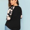 Blusa Talla Plus florar de cuello redondo negra en Paraíso de la Moda