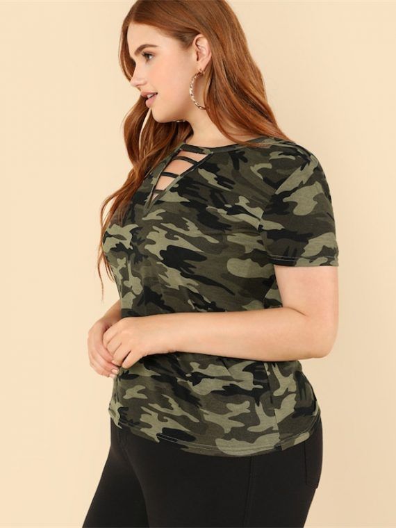 Camiseta Talla Plus Camo de manga corta Paraíso de la Moda | PdM